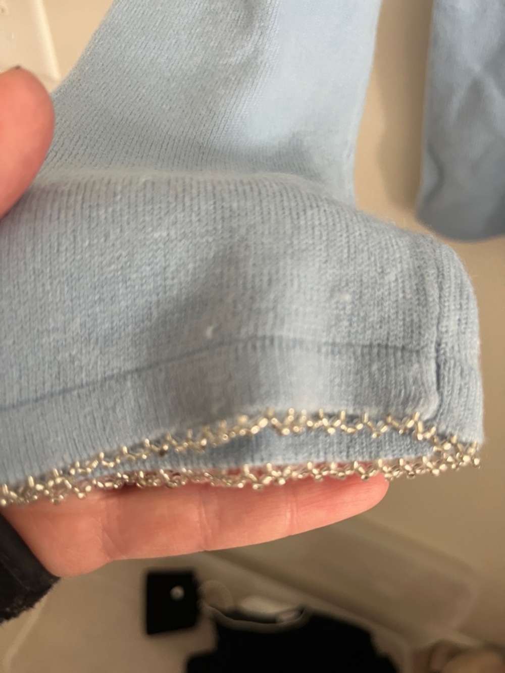Light Blue Long Sleeve Shirt with Beaded Neckline and Sleeve Ends - Picture 8 of 9
